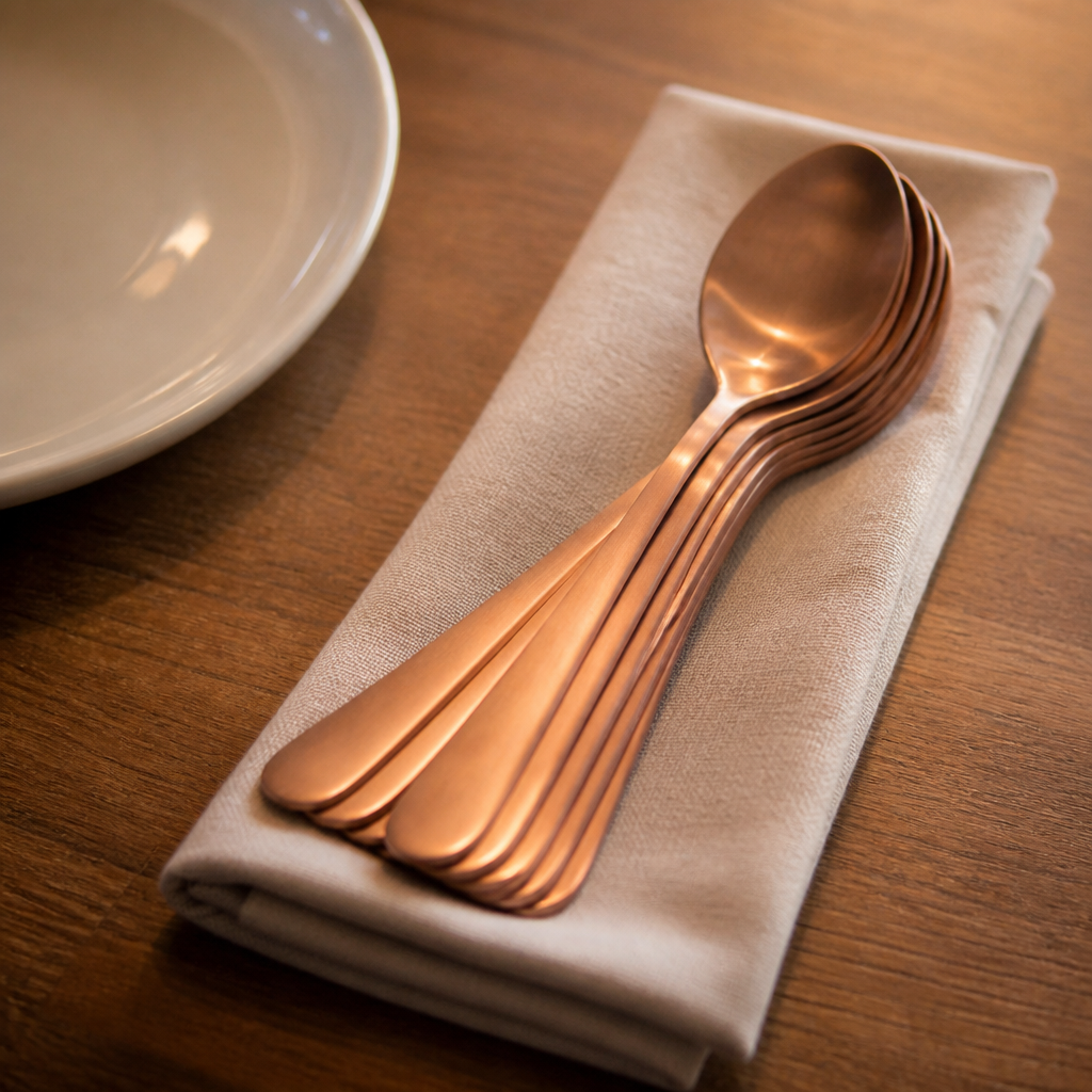 Commercial rose gold dessert spoons 12 pack 18/10 stainless steel