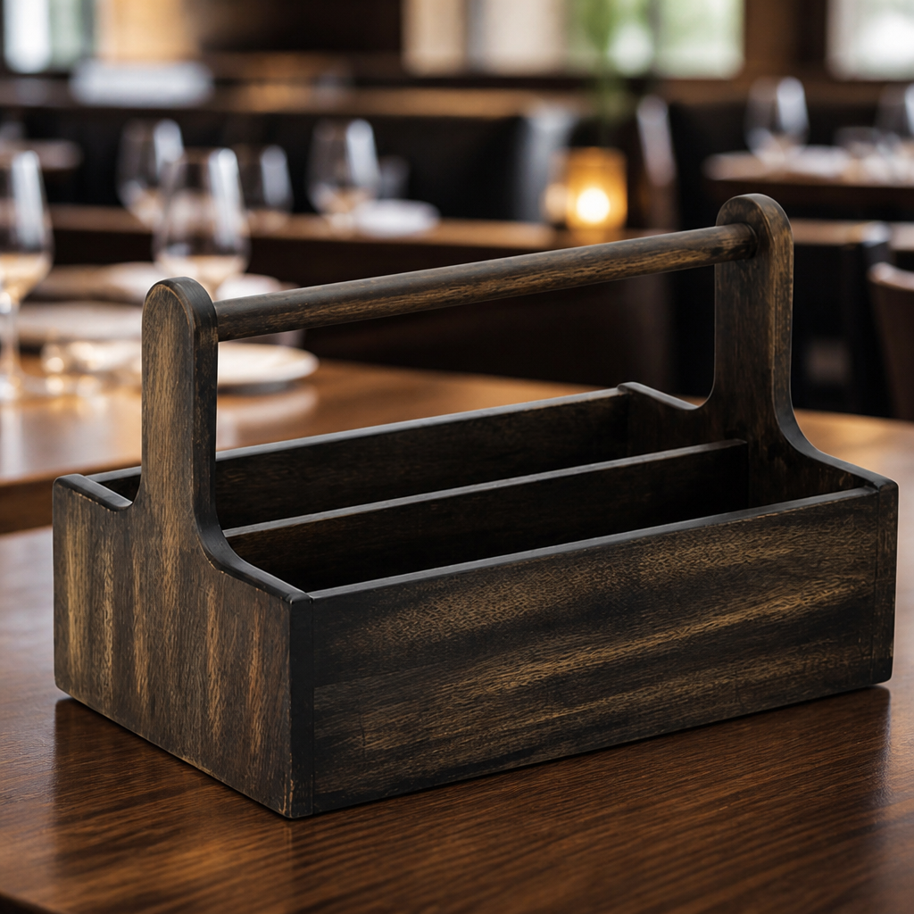Pack of 2 Commercial Wooden Table Caddy Condiment Holders