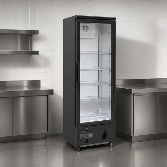 307Ltr Commercial Upright Back Bar Cooler with Hinged Door