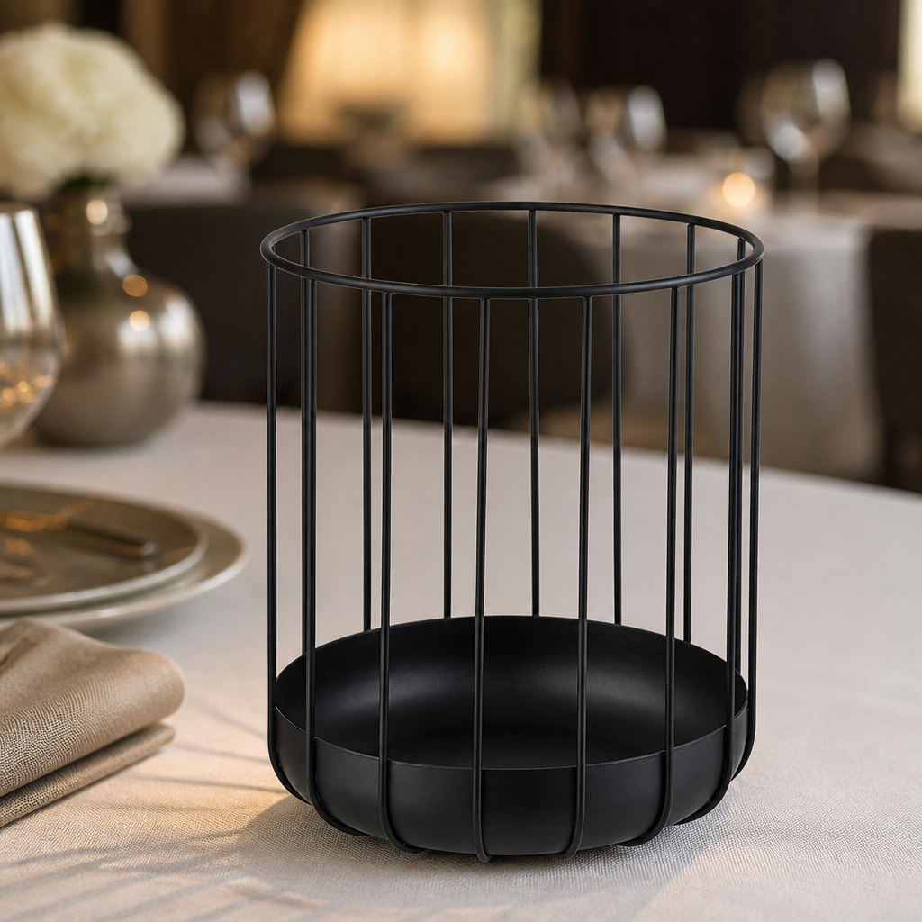 Commercial black metal fruit basket 225mm diameter