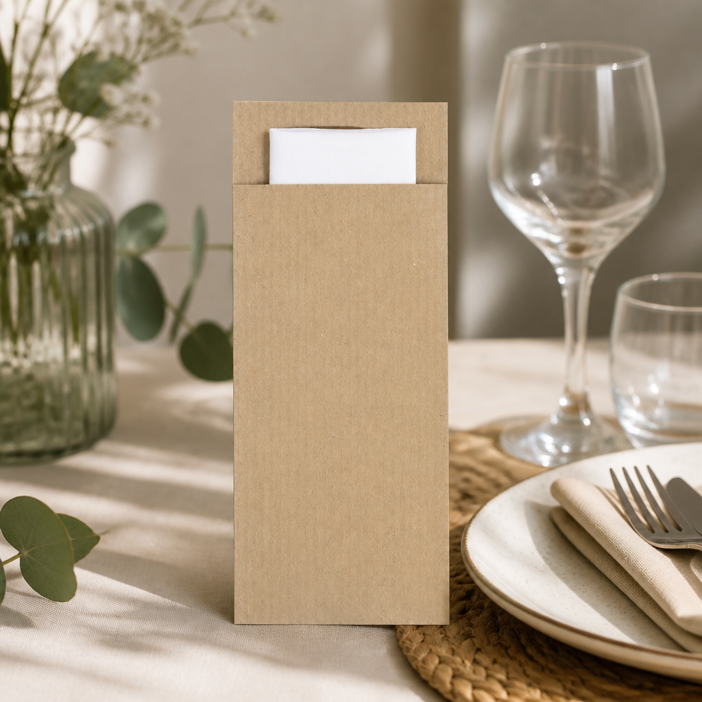Brown Cutlery Pouches with Napkin - 500 Pack