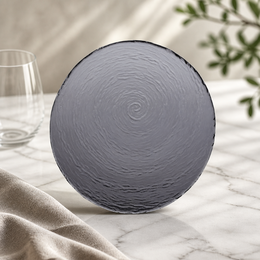 300mm Smoked Glass Platters - 6 Pack Commercial Dining Set