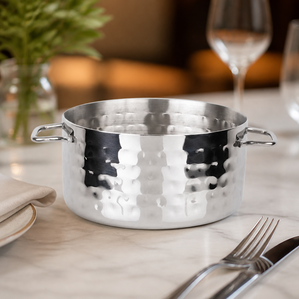 Commercial Mini Casserole Dish 675ml Stainless Steel Hammered