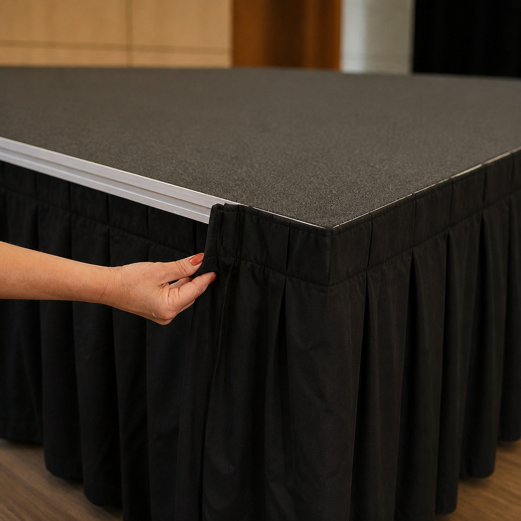 Commercial Staging Valance 430mm in Black, fire-retardant
