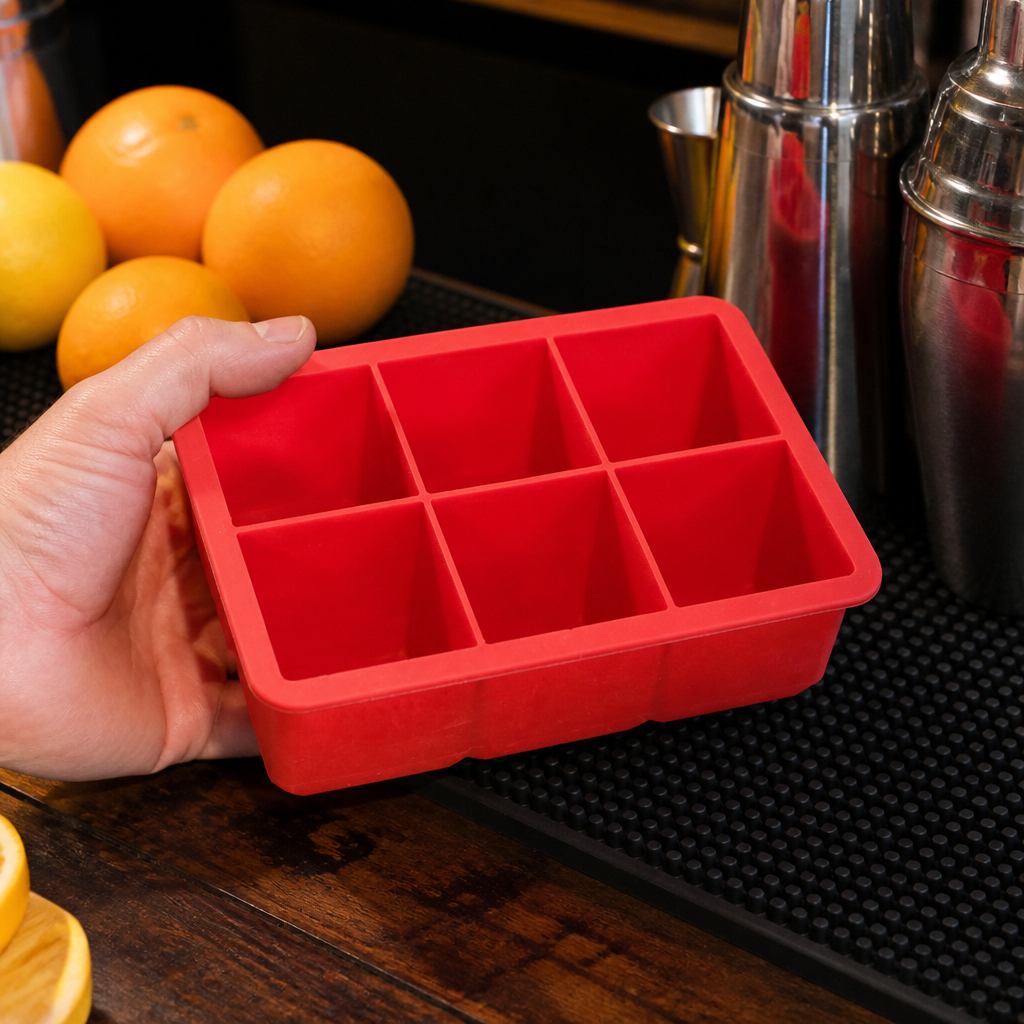 Commercial Silicone Ice Cube Mould - 6 Cavity Red