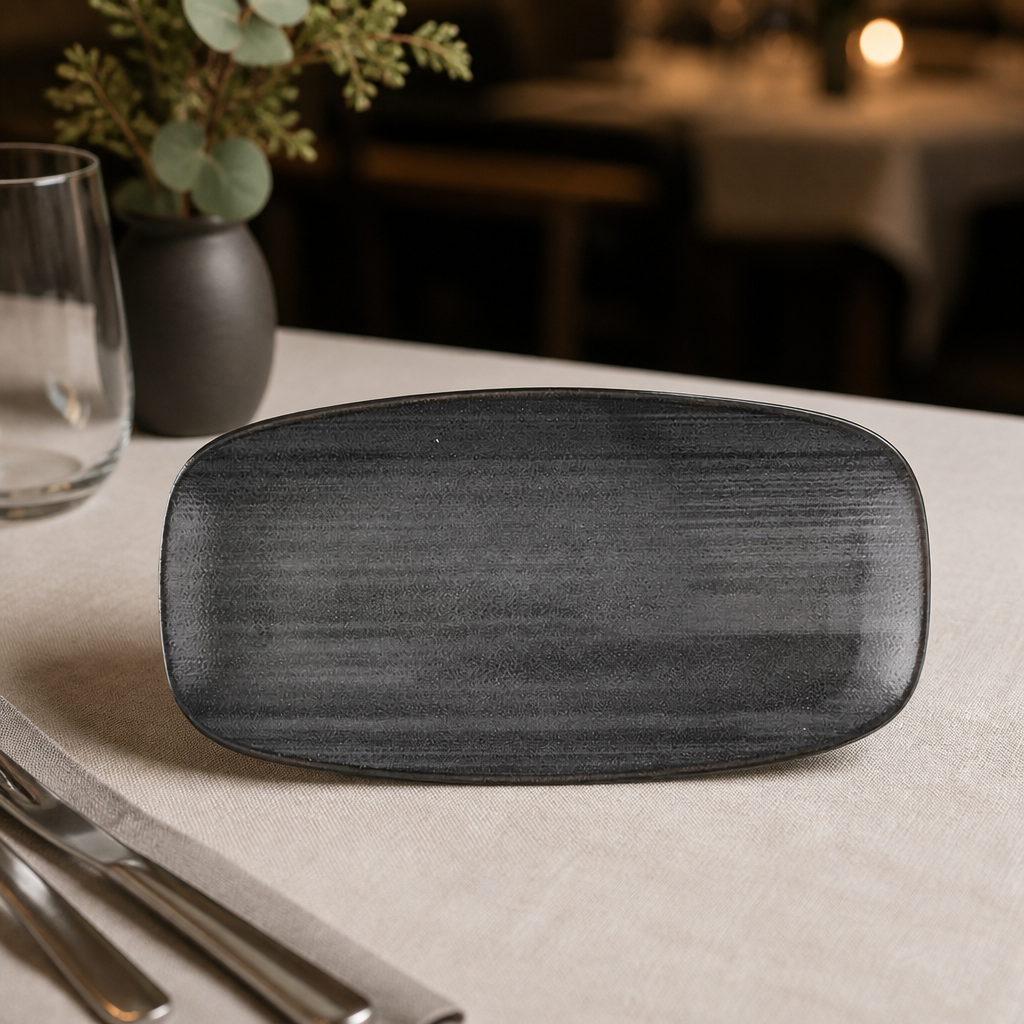 Commercial Oblong Plates 280 x 152mm Black 12 Pack