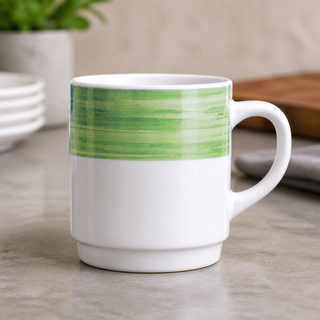 Green Brush Mugs 250ml Pack of 36 for Commercial Catering