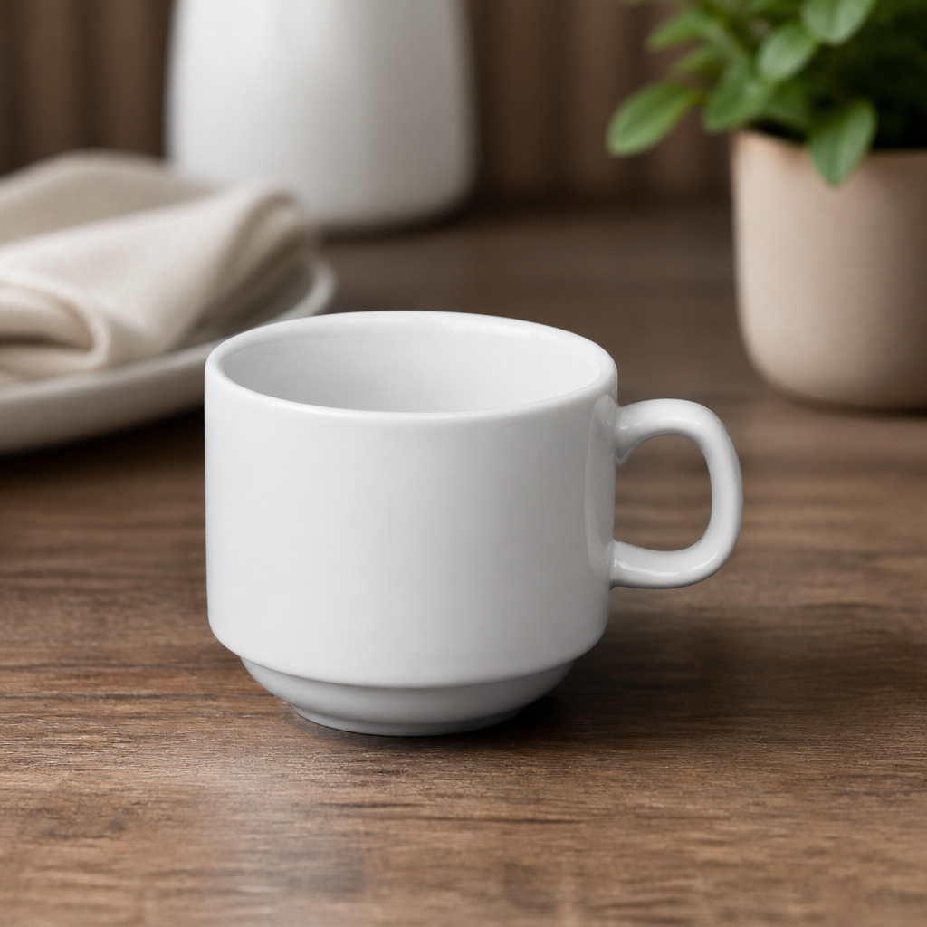 Commercial Stacking Tea Cups 200ml Porcelain Whiteware 12 Pack