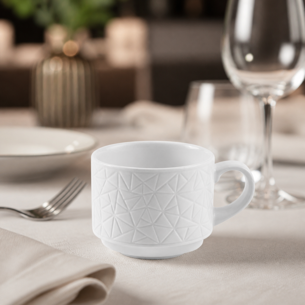 Set of 12 abstract design 200ml commercial teacups in fine china