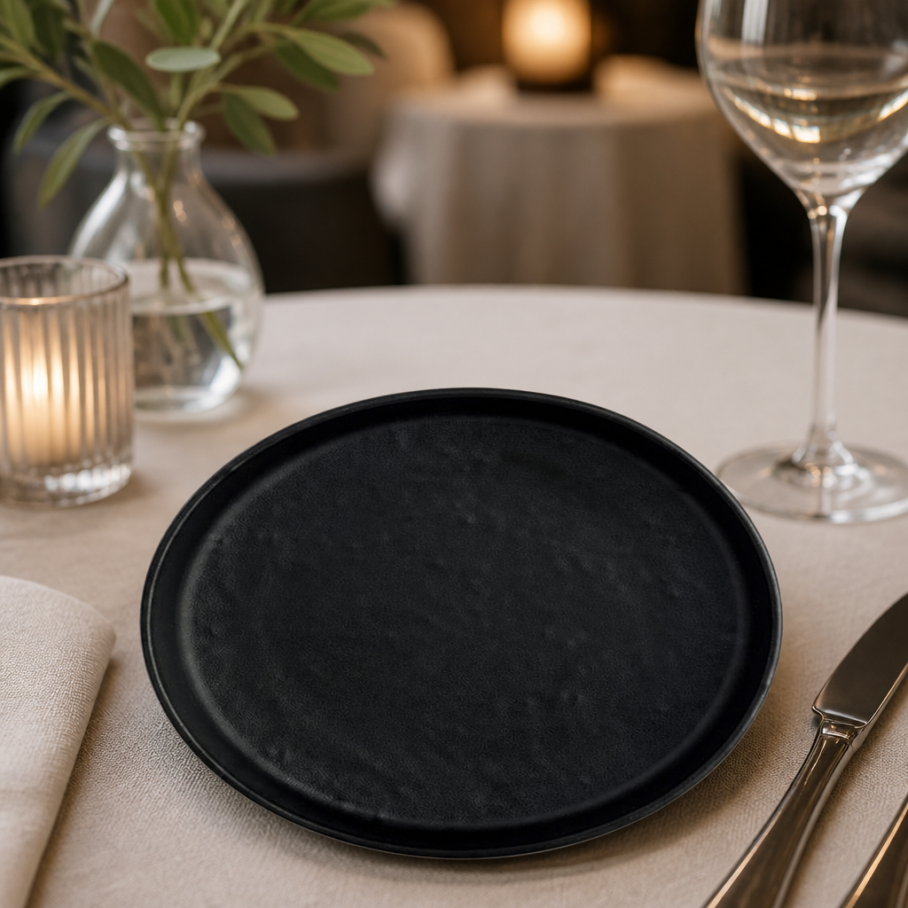 Commercial Melamine Round Plates Black 164mm 12 Pack