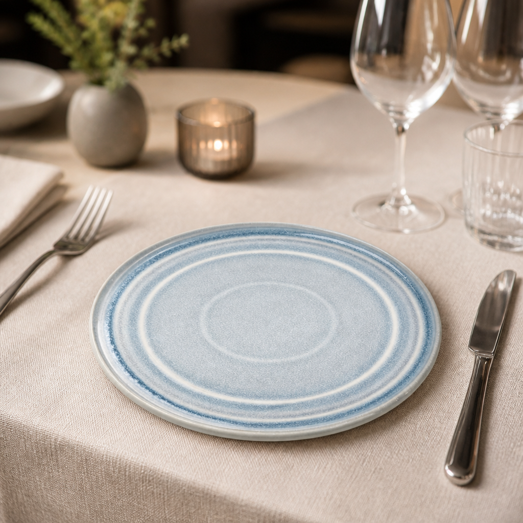 Commercial Ice Blue Flat Round Plates 220mm 6 Pack