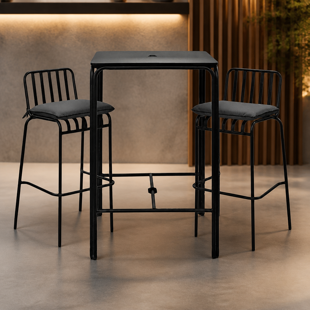 Commercial Outdoor Poseur Set with Table and 2 Bar Chairs