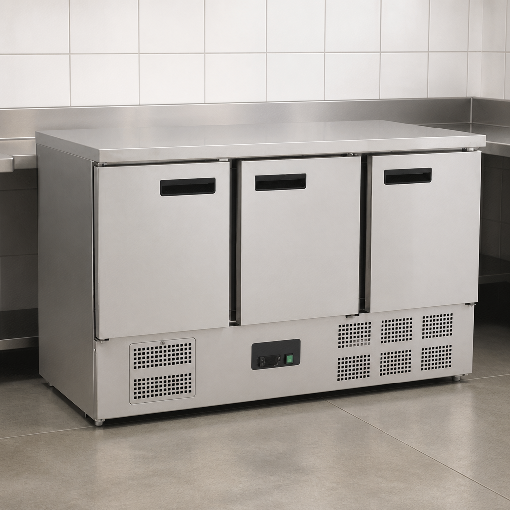Commercial Triple Door Counter Fridge 368Ltr Capacity