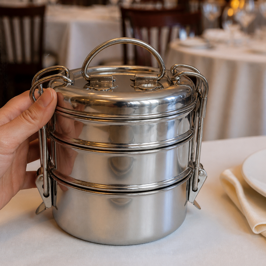 Commercial Stainless Steel 3 Tier Tiffin Tin 115mm 6 Pack