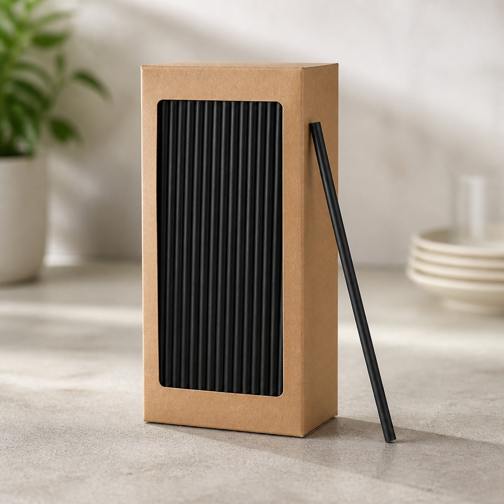 Compostable Paper Straws Black 250 Pack Eco-Friendly Catering Supplies