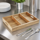 Commercial Acacia Wood Cutlery Tray with Three Compartments