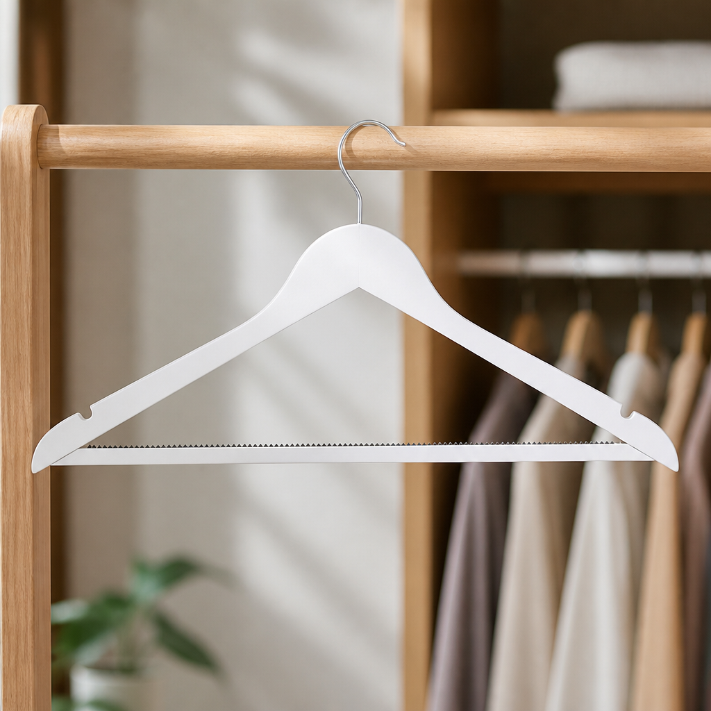 Commercial Wooden Hangers with Non-Slip Trouser Bar - 10 Pack