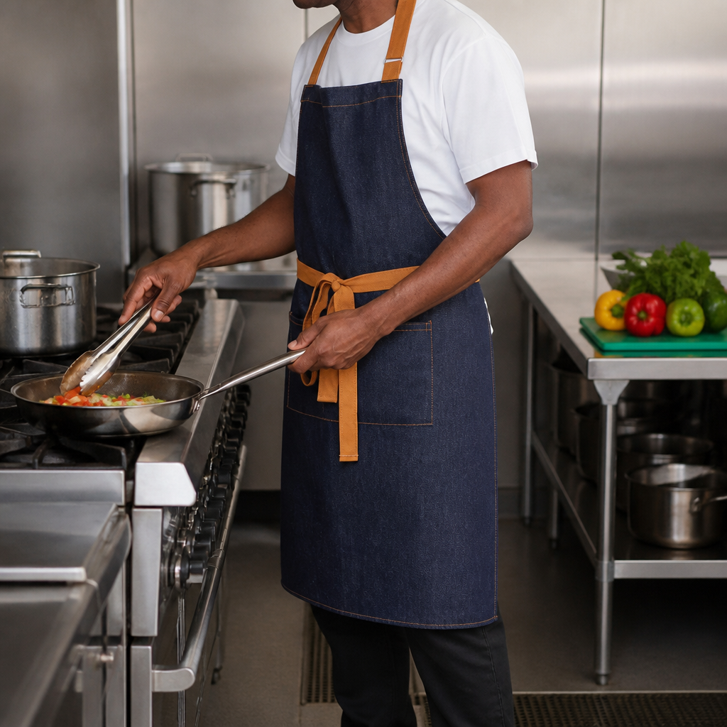 Commercial Denim Bib Apron 700mm x 1000mm Polycotton