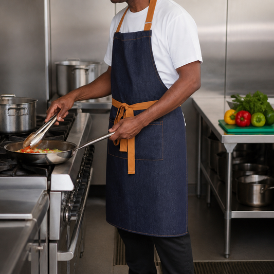 Commercial Denim Bib Apron 700mm x 1000mm Polycotton