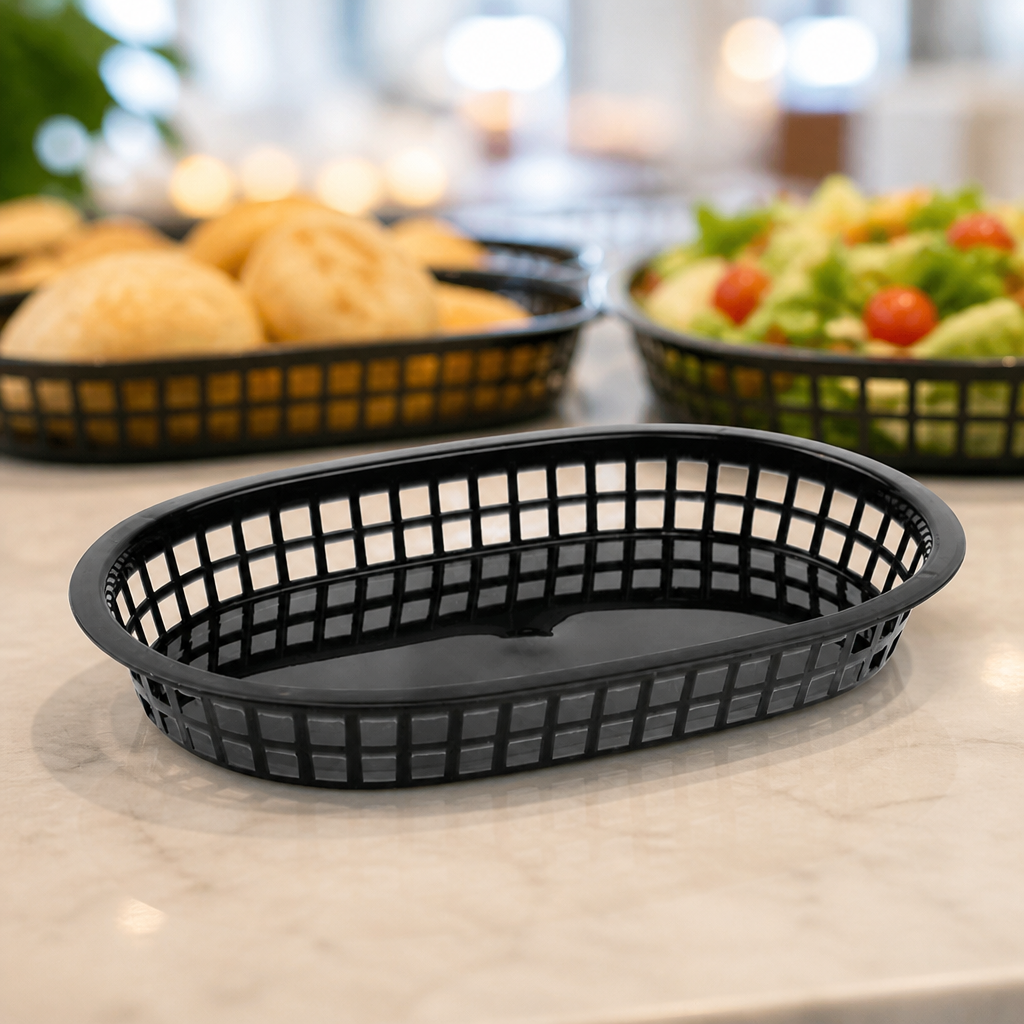 Commercial Serving Baskets 6 Pack Polypropylene Black 275mm