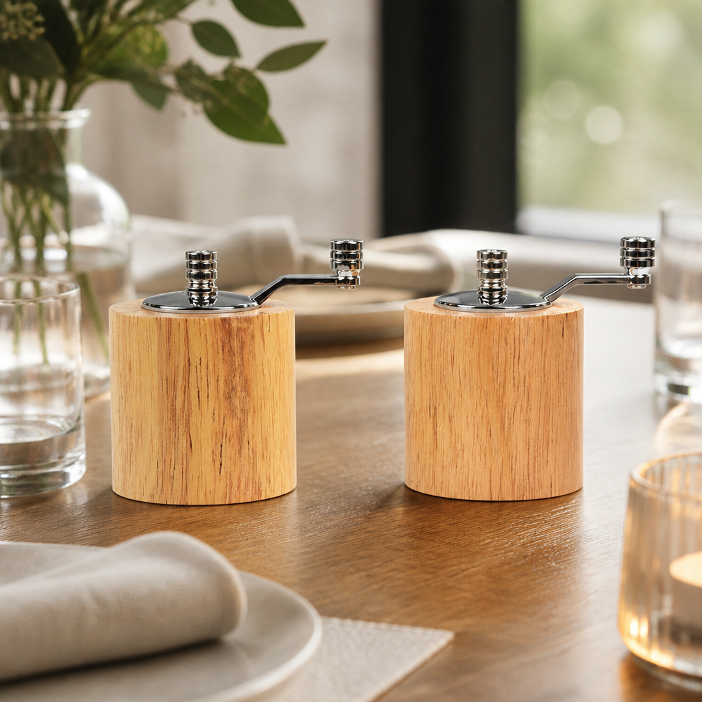 Commercial Wood Salt and Pepper Mill Grinder Set 80mm High