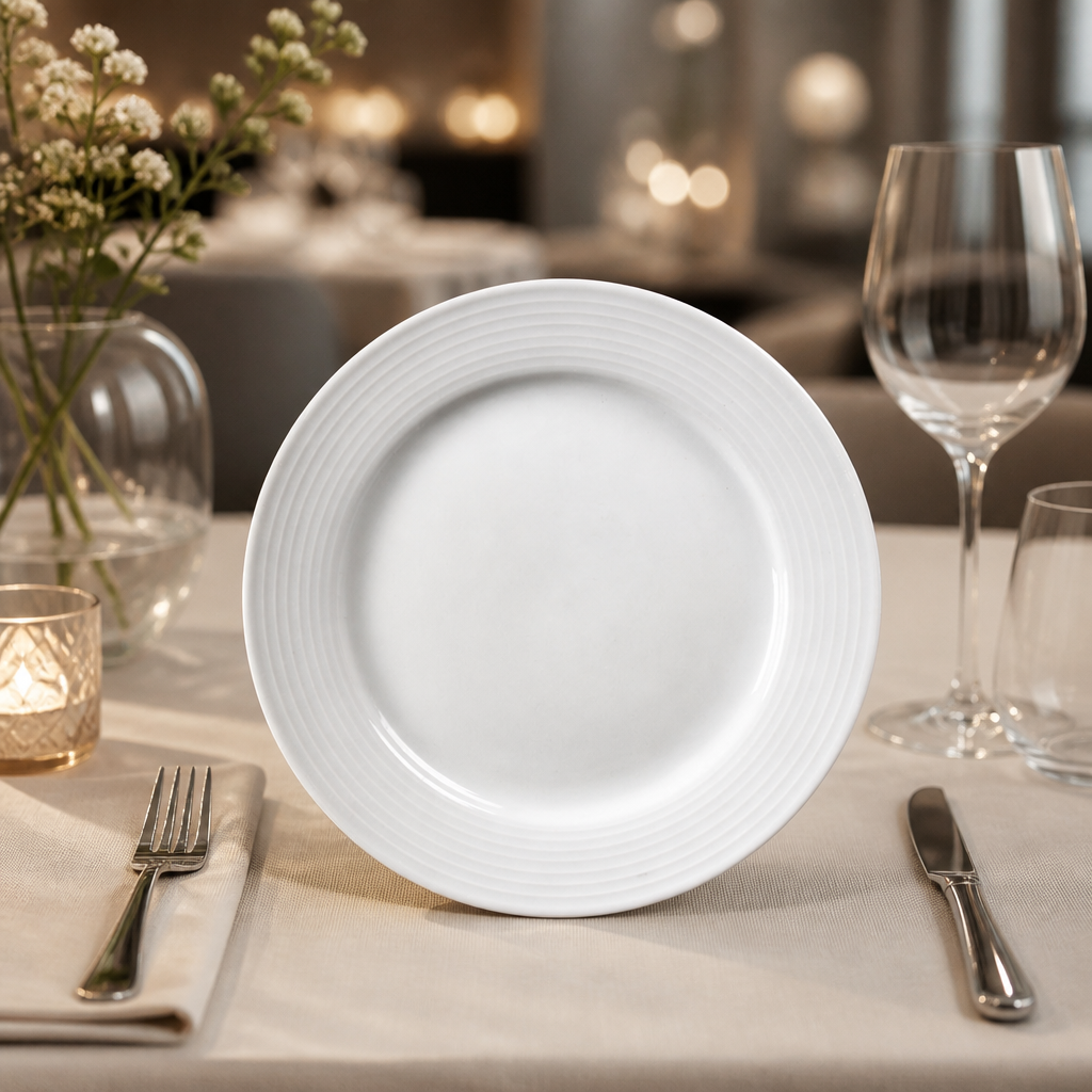 12 pack of 250mm commercial wide rimmed porcelain plates