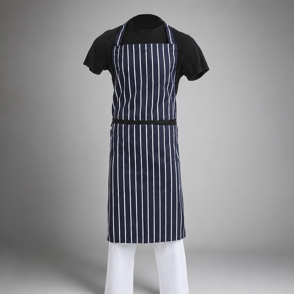 XL Butchers Stripe Bib Apron in blue for commercial staff