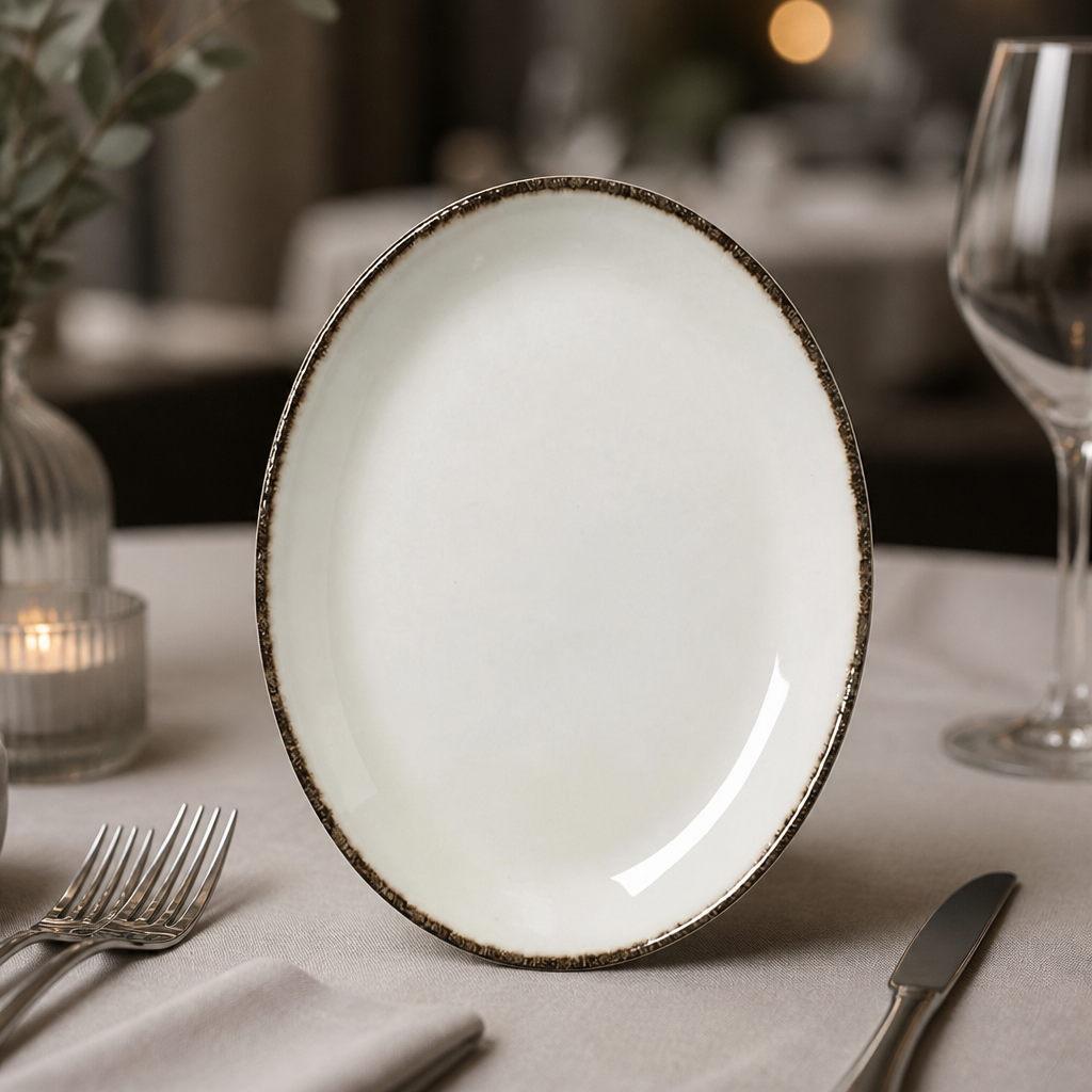Charcoal Dapple Oval Coupe Plates 202mm - 24 Pack