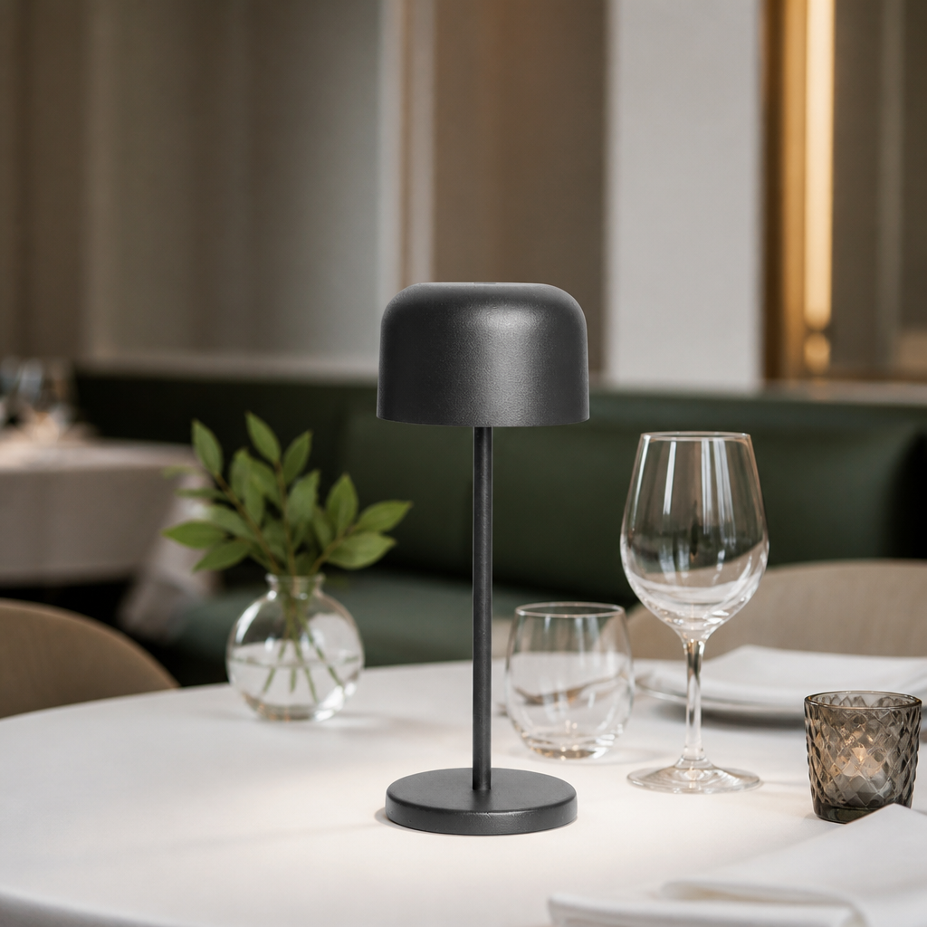 USB-Powered Cordless Table Lamp 200mm Round Dome Black