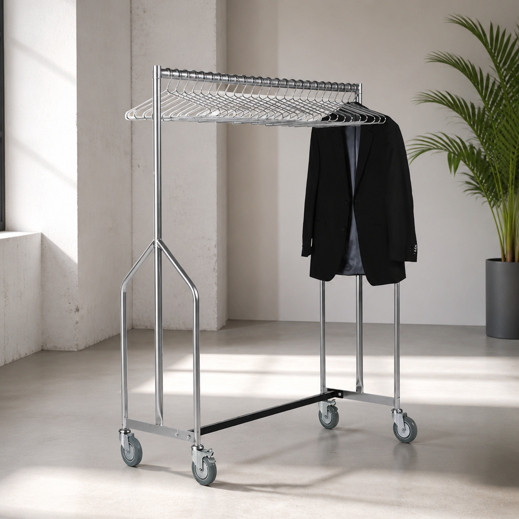 Heavy Duty Commercial Garment Rail with 25 Chrome Hangers