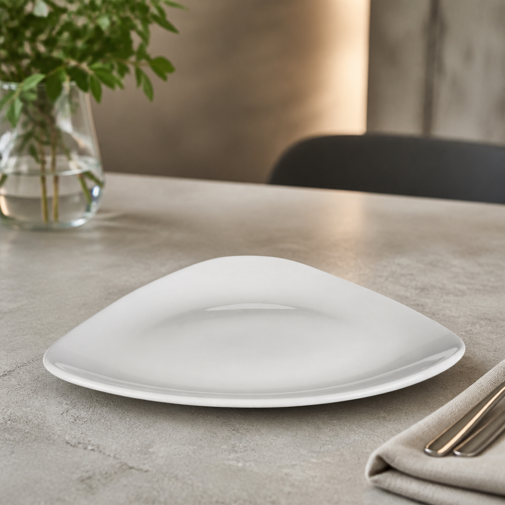 Commercial Triangle Plates 229mm Porcelain 12 Pack