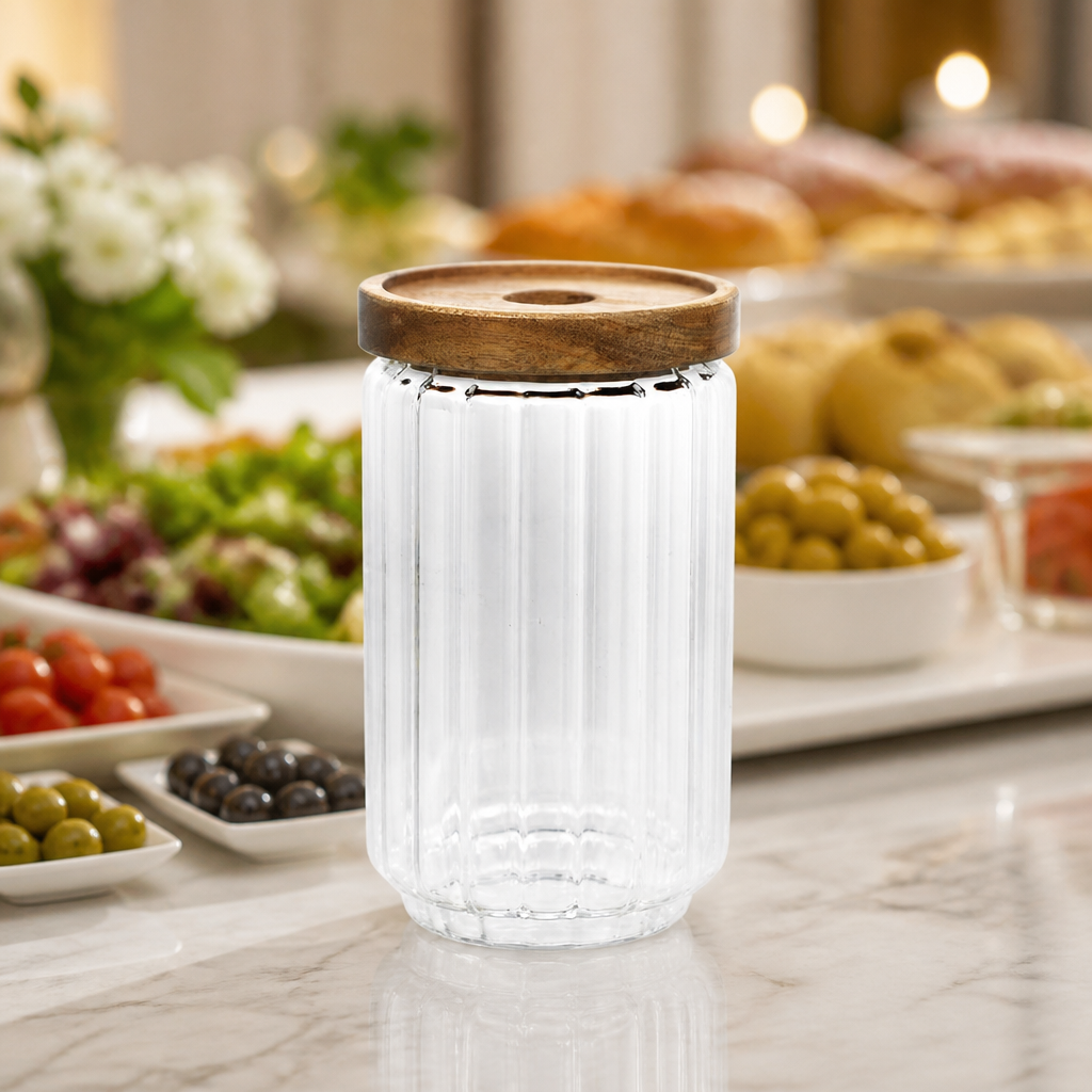 Commercial Condiment Jars with Wooden Lids 650ml 12 Pack