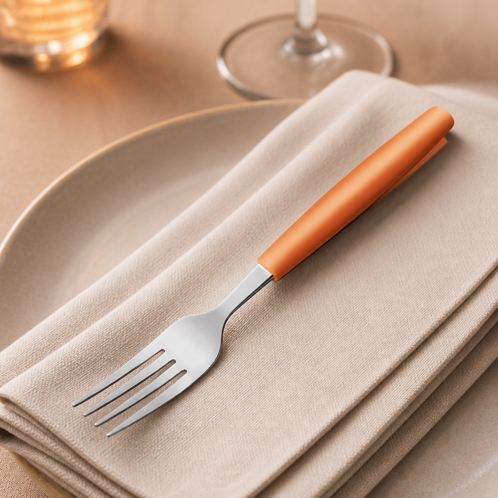 Commercial table forks pack of 12 with orange handles 204mm
