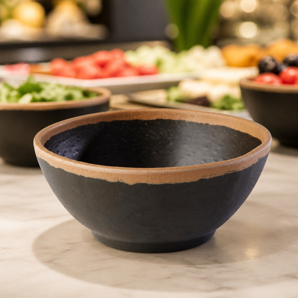 125mm dark brown rustic finish melamine serving bowl