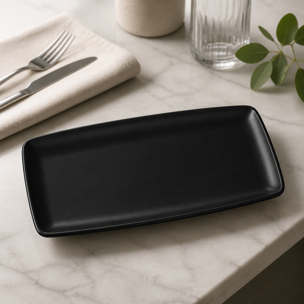 Evo Jet vitrified stoneware rectangular trays 360x171mm 4 pack