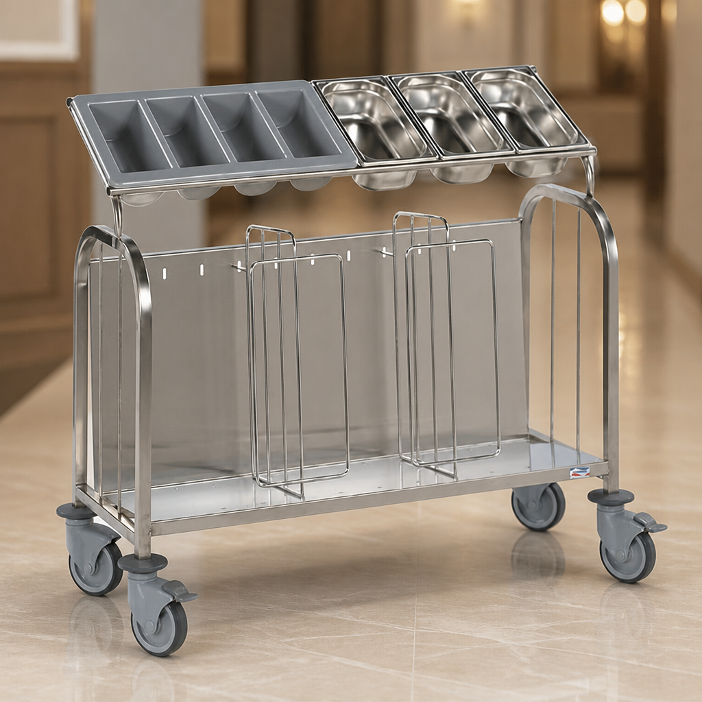 Commercial Cutlery and Tray Trolley with High Capacity Design