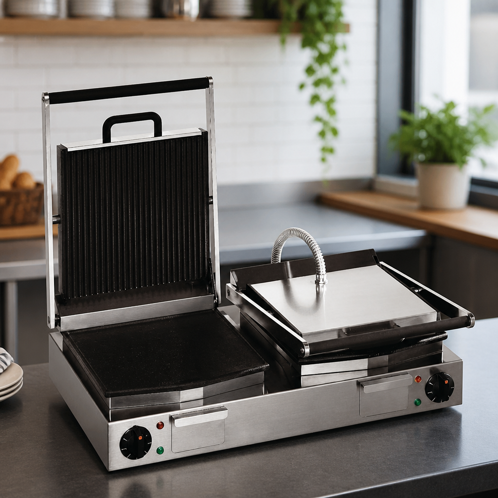 Commercial Electric Twin Panini Grill 255 x 265mm Cooking Area
