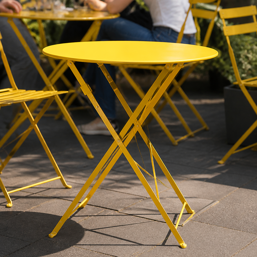 Commercial Folding Round Table 600mm in Yellow Steel Finish
