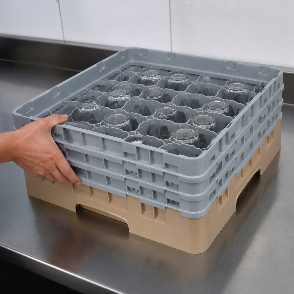 Commercial Glass Rack 30 Compartments Max Height 174mm Beige