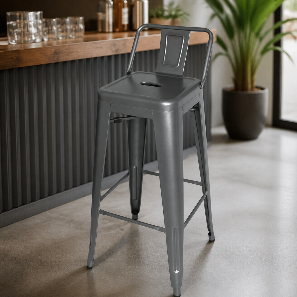 Commercial Outdoor High Stool With Backrest Gun Metal Grey 4 Pack