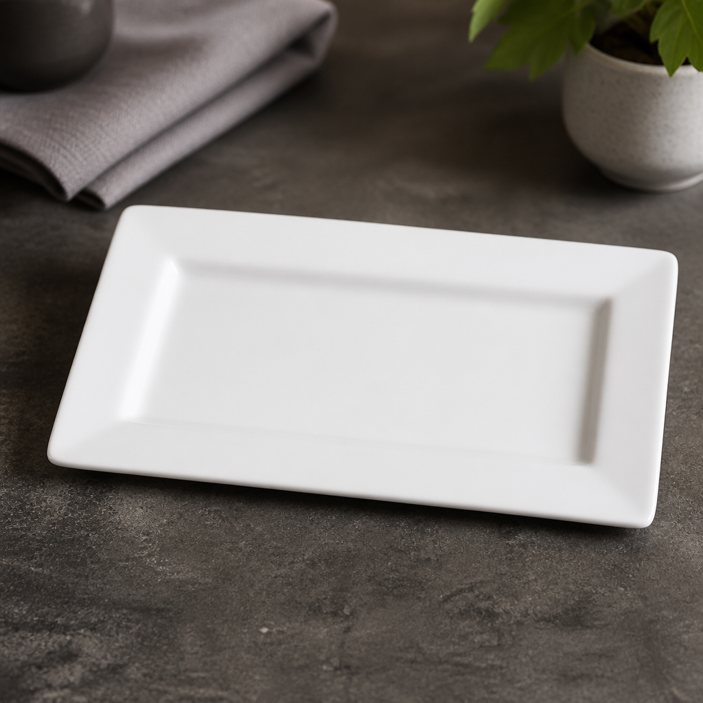 Commercial Rectangular Plates 257x155mm Vitrified Porcelain 4 Pack