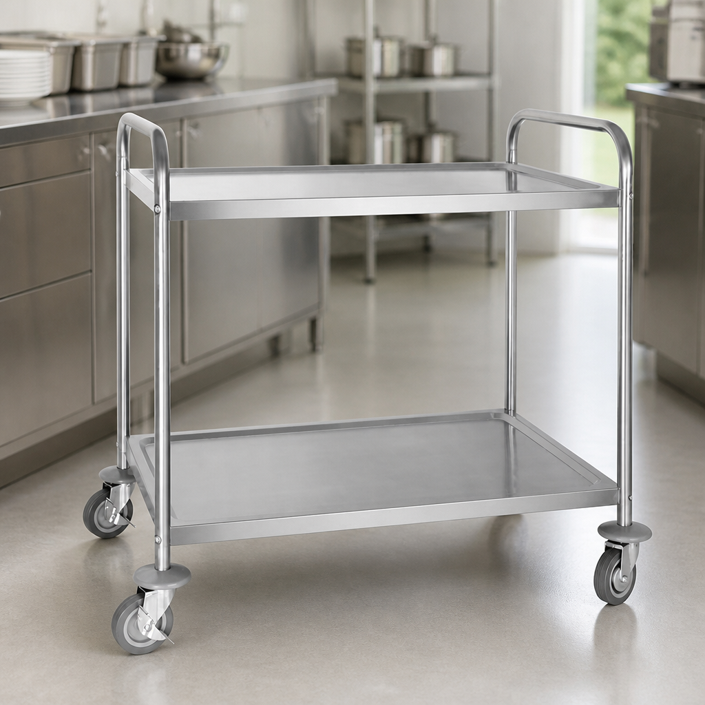 Commercial Stainless Steel 2 Tier Clearing Trolley 128kg Capacity