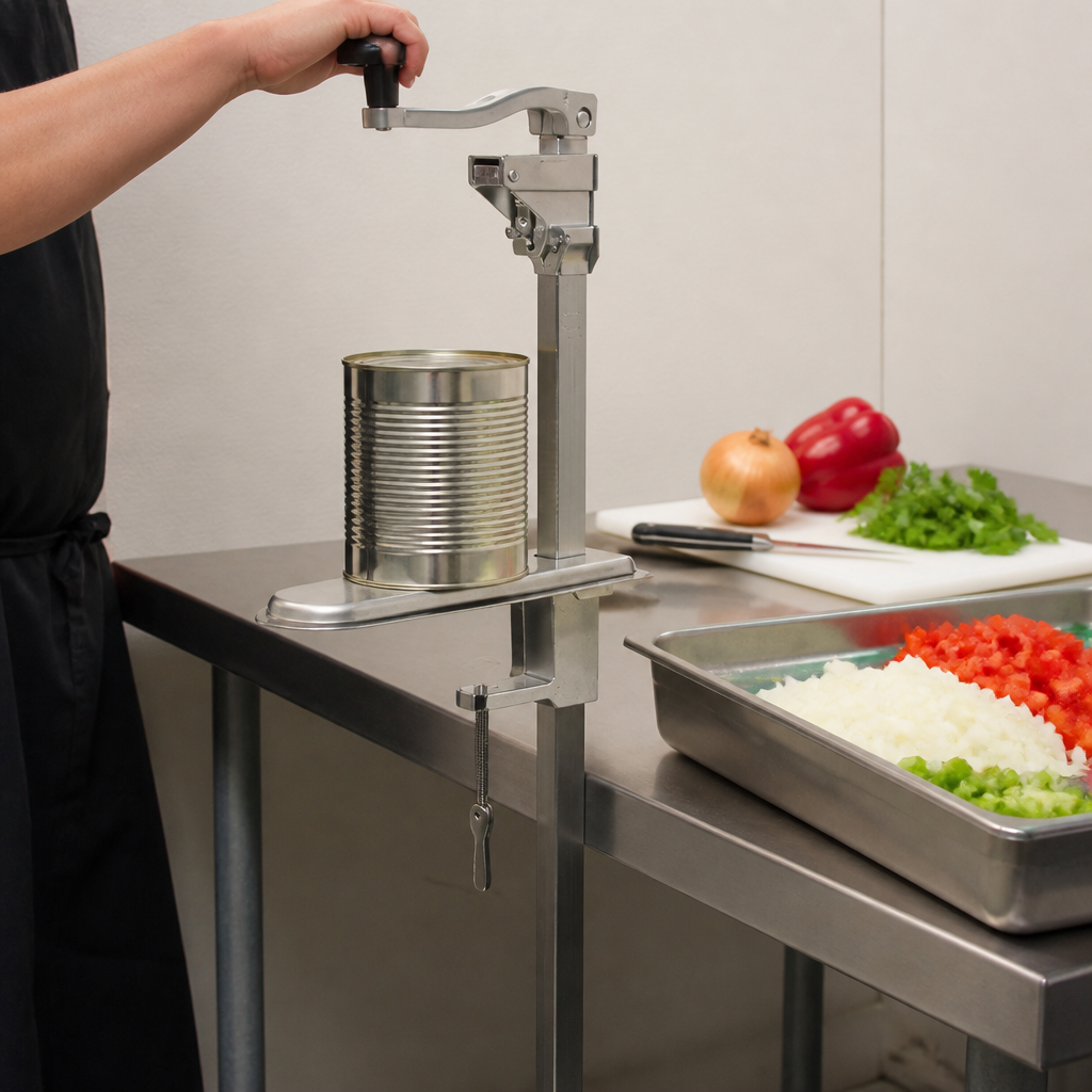Commercial Bench Can Opener 30in for high volume canteens