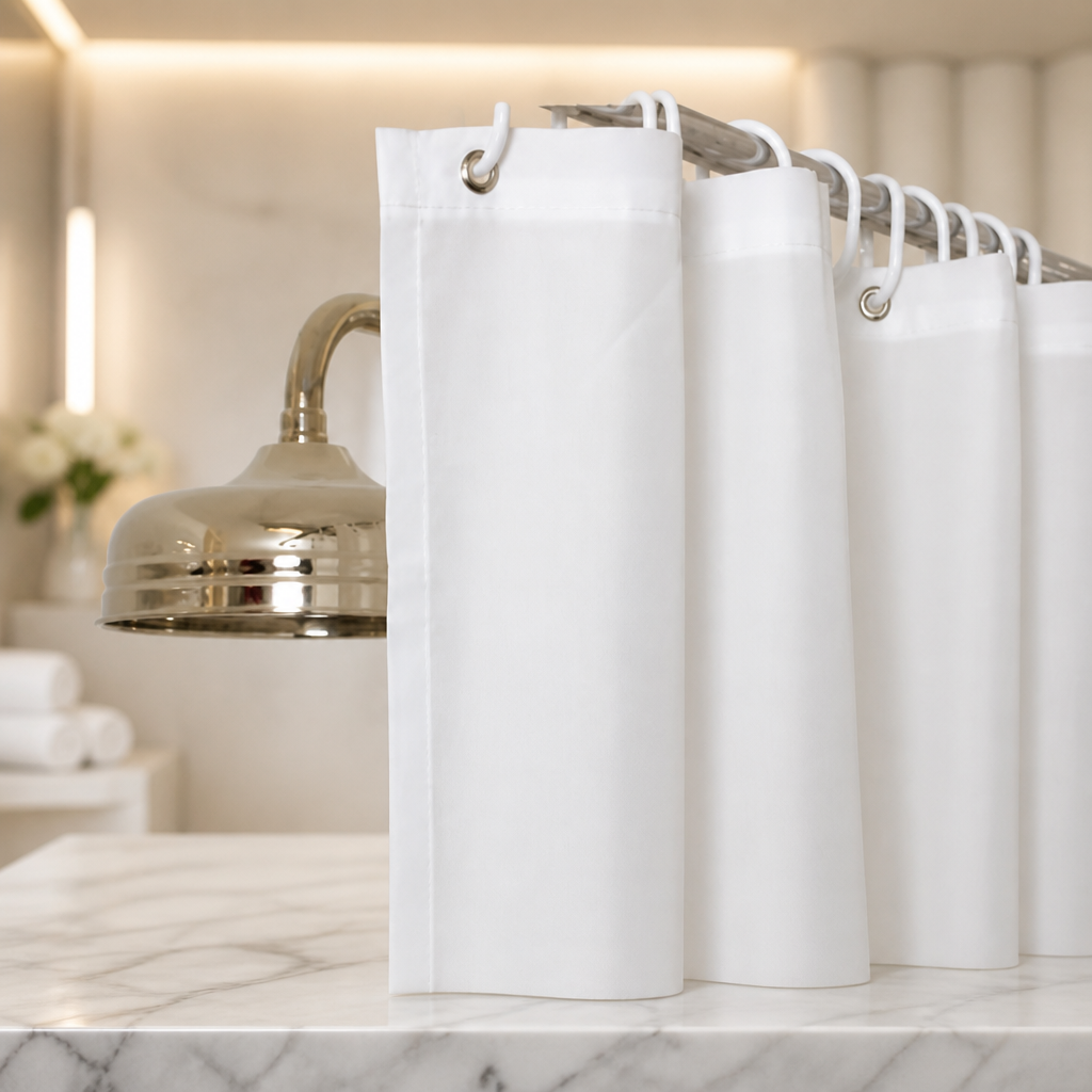 Essentials Plain Shower Curtain in White