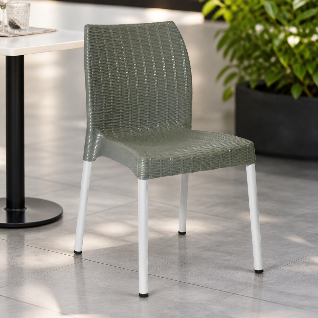 Commercial Rattan Side Chairs Olive Green 4 Pack for Outdoor Use