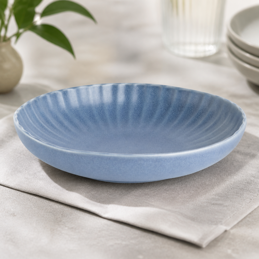 Commercial Pasta Bowls 220mm Blue Porcelain Set of 6