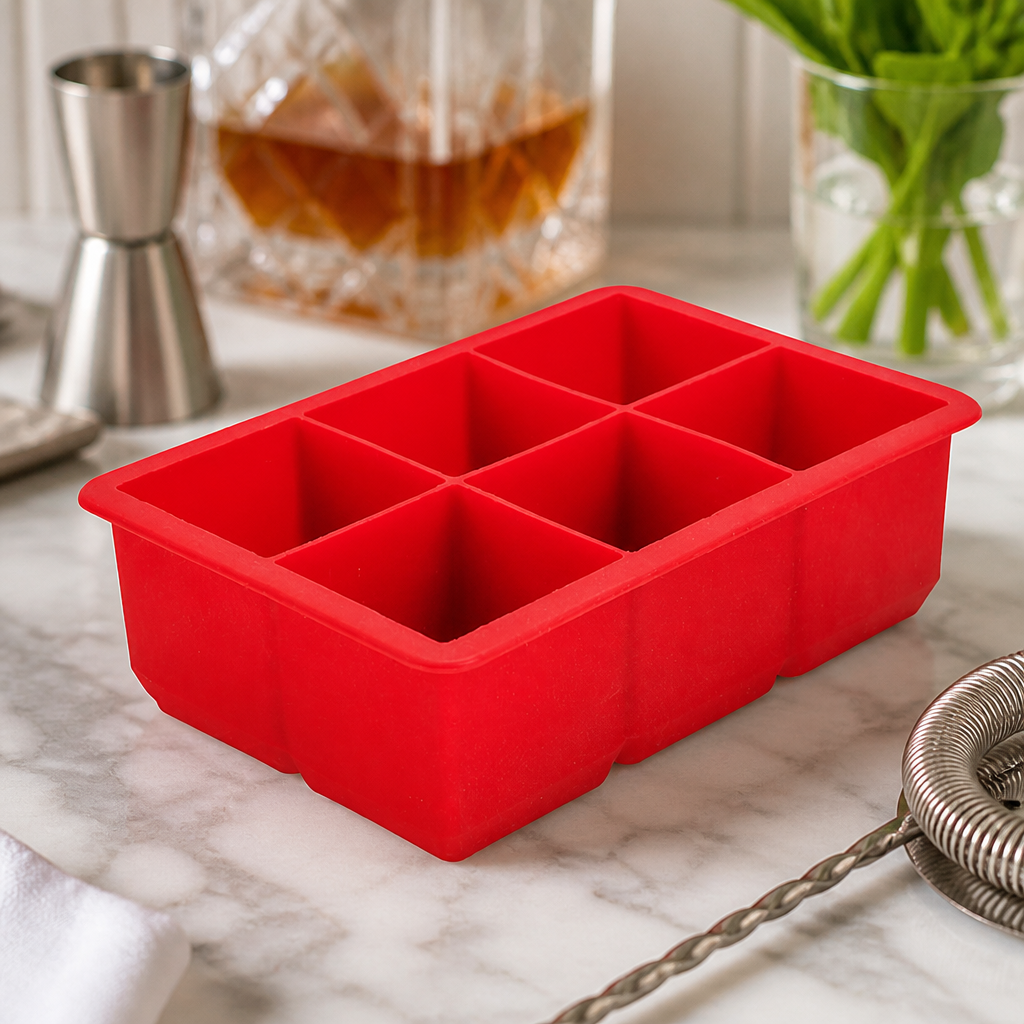 Commercial Silicone Ice Cube Mould - 6 Cavity Red