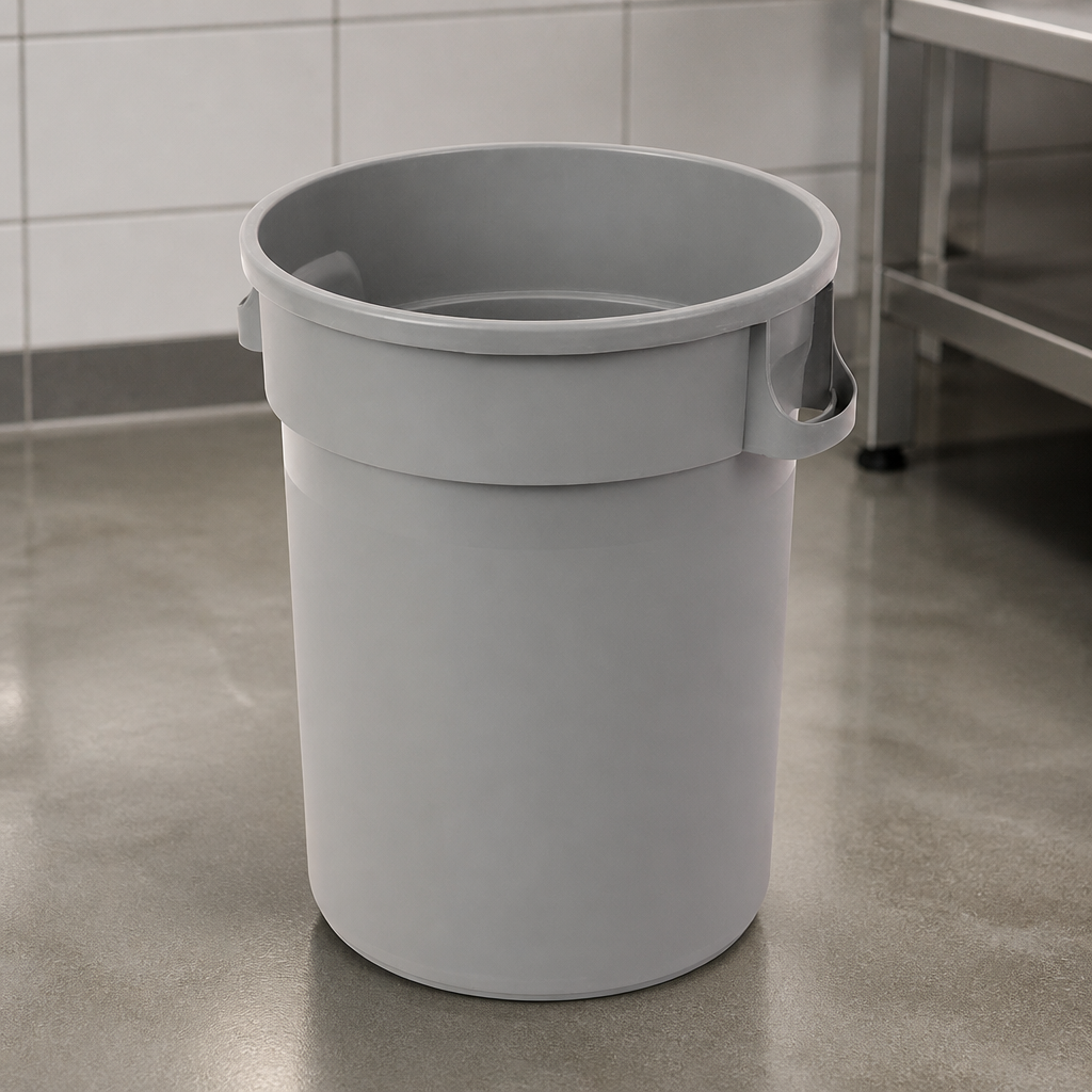 Commercial Heavy-Duty Round Waste Bin 120Ltr Grey Plastic