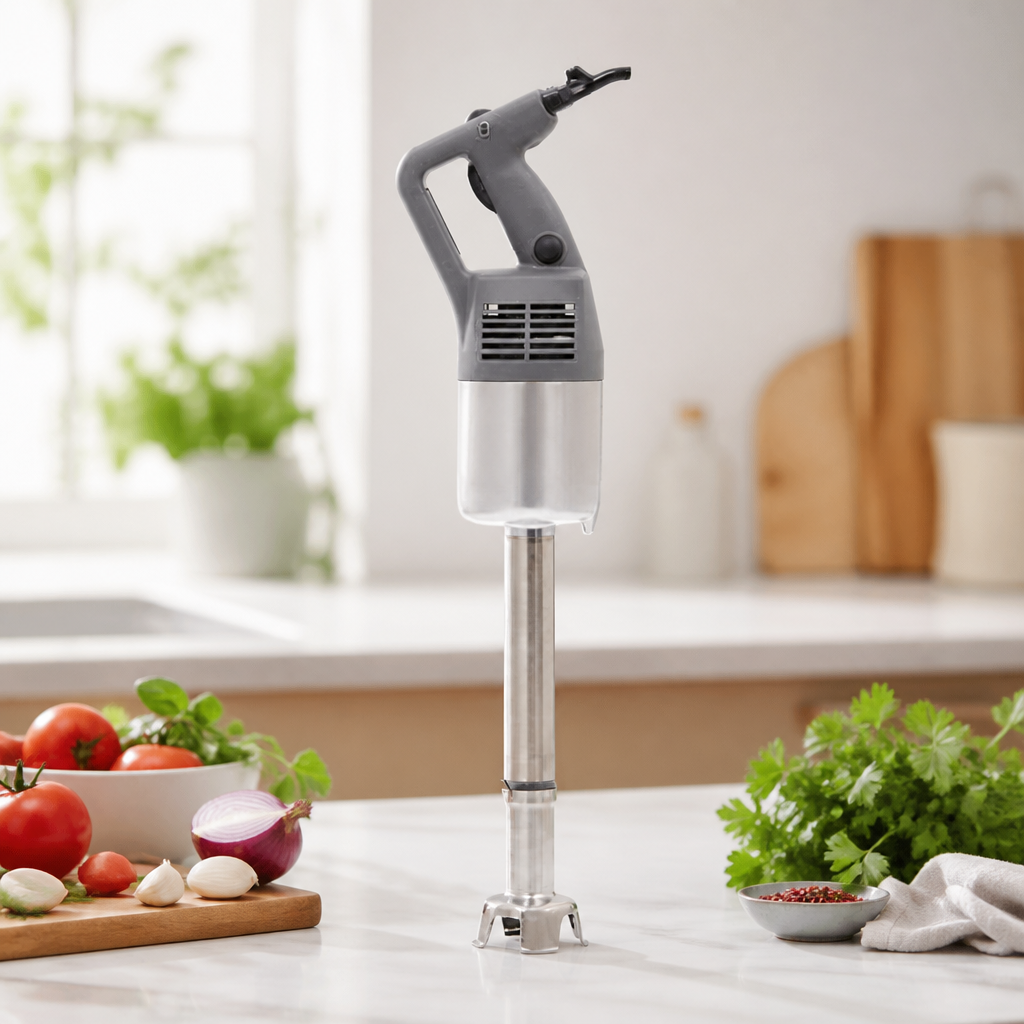 Commercial stick blender with 350mm shaft and ergonomic design