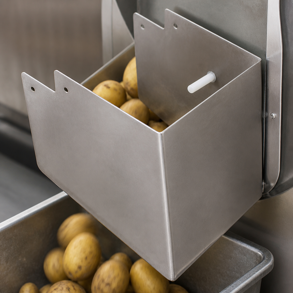 Guarded Discharge Chute for Commercial Potato Rumbler 250mm